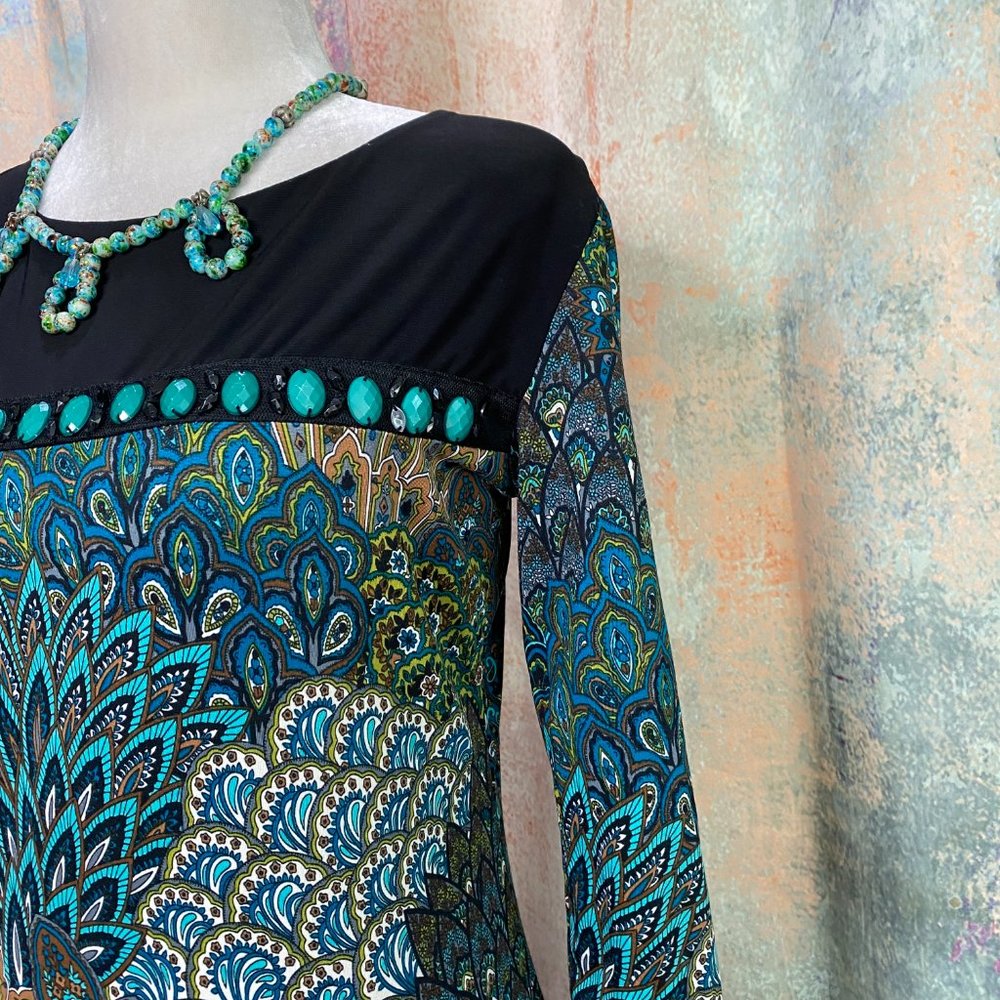 π Gemstones & Peacock Design 70s Style Dress - Picture 11 of 14